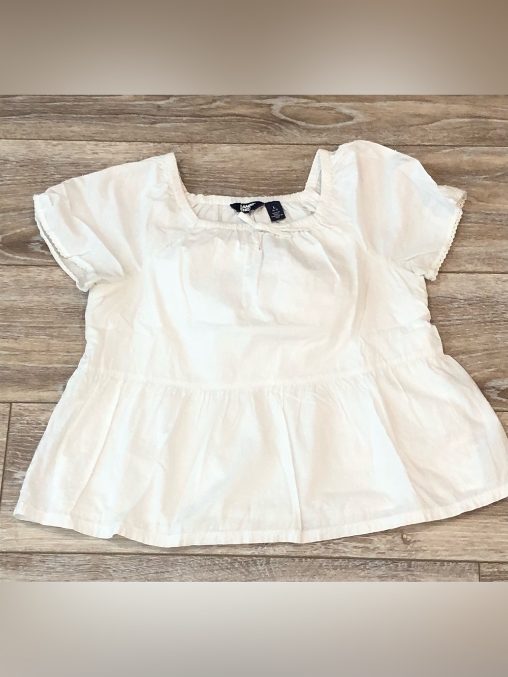 Lands End Kids White Peplum Short Sleeve Top